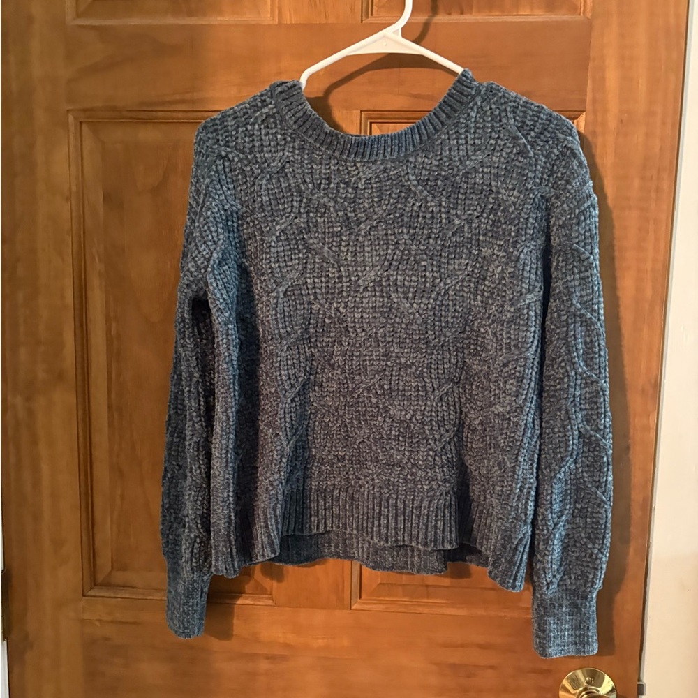 Pink Rose Textured Blue Sweater